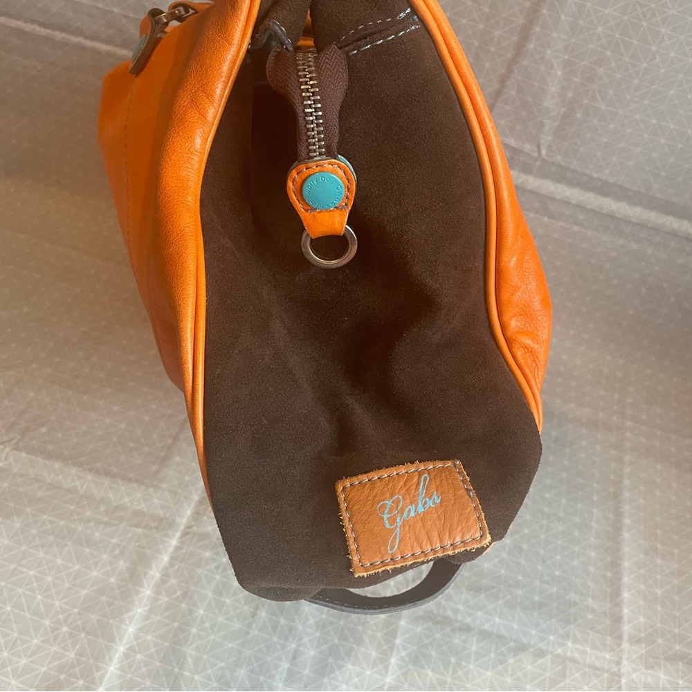 GABS Italian Leather Convertible Tote Orange Teal - Picture 6 of 14